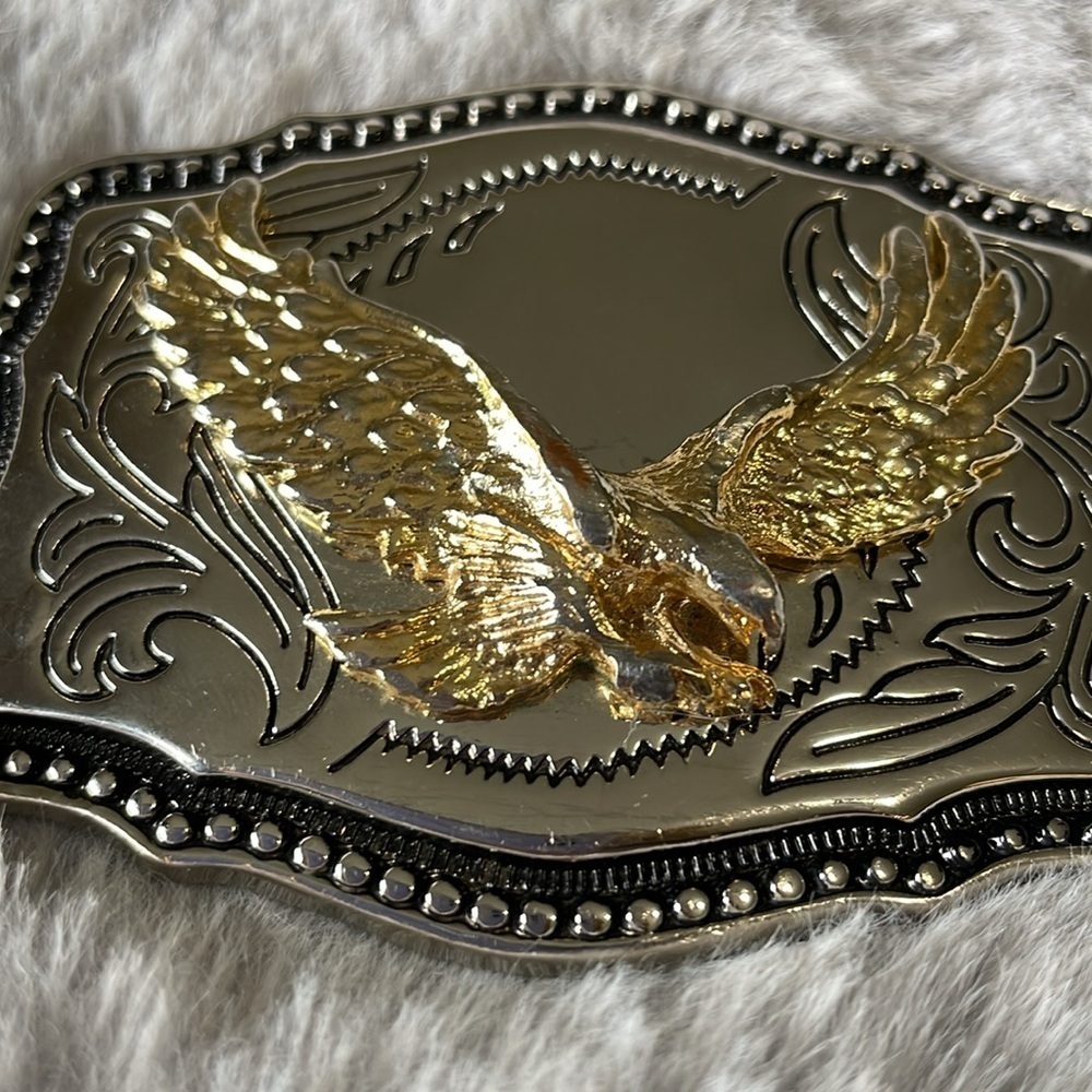 Gold and Silver Eagle Belt Buckle - Picture 4 of 6